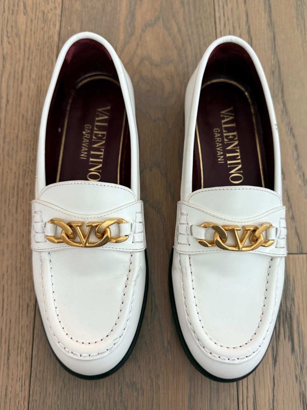 Valentino White Leather Loafers sz 37.5